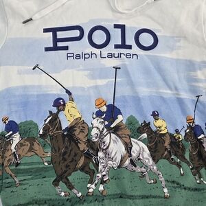 Polo by Ralph Lauren White Hoodie with Polo Graphic and Dual Pockets. S